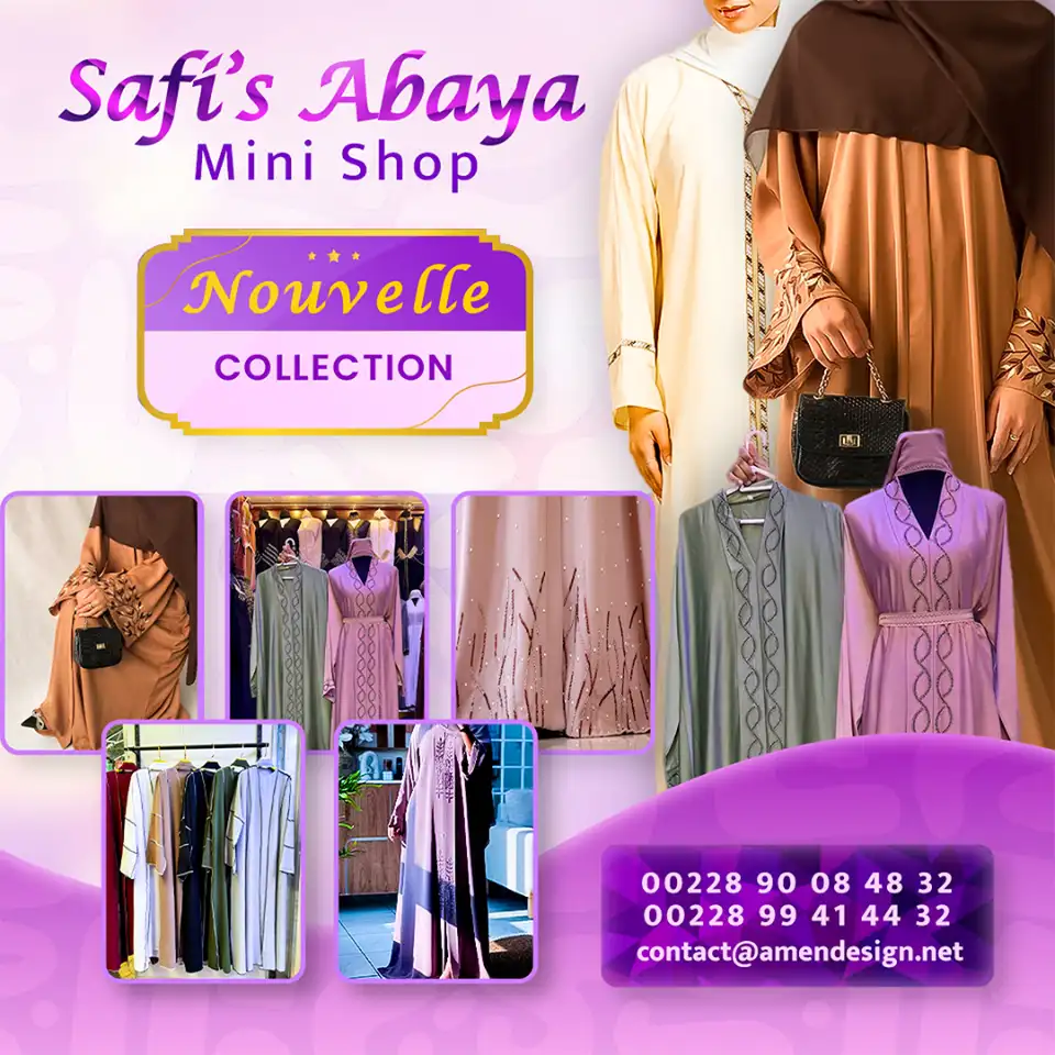 Collection d'Abayas Safi's: nouvelles robes et vêtements modestes, avec détails en perles et broderies. Plusieurs modèles exposés.